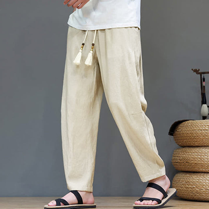 Buddha Stonesサマーカジュアル ミニマリスト ドローストリング 無地 アンクルパンツ メンズ ストレートレッグパンツ ポケット付き - image 33