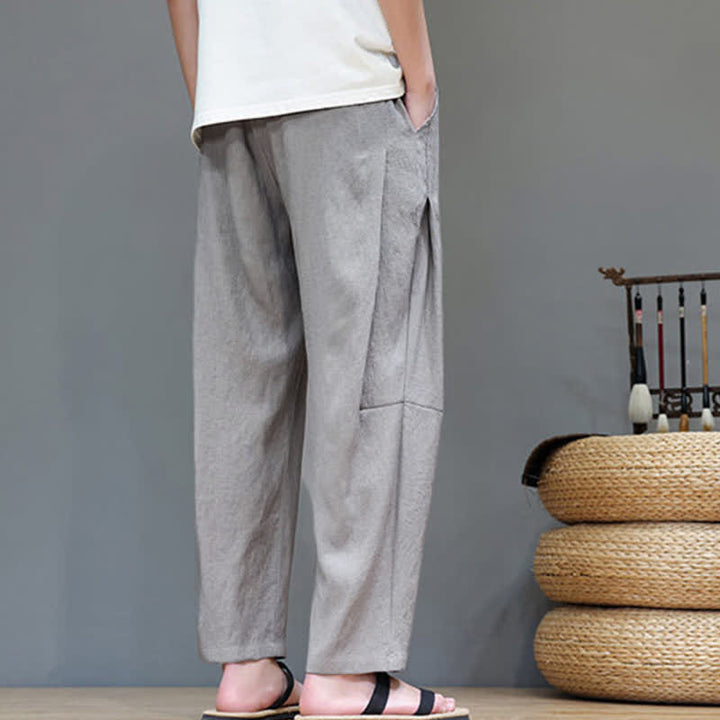 Buddha Stonesサマーカジュアル ミニマリスト ドローストリング 無地 アンクルパンツ メンズ ストレートレッグパンツ ポケット付き - image 8