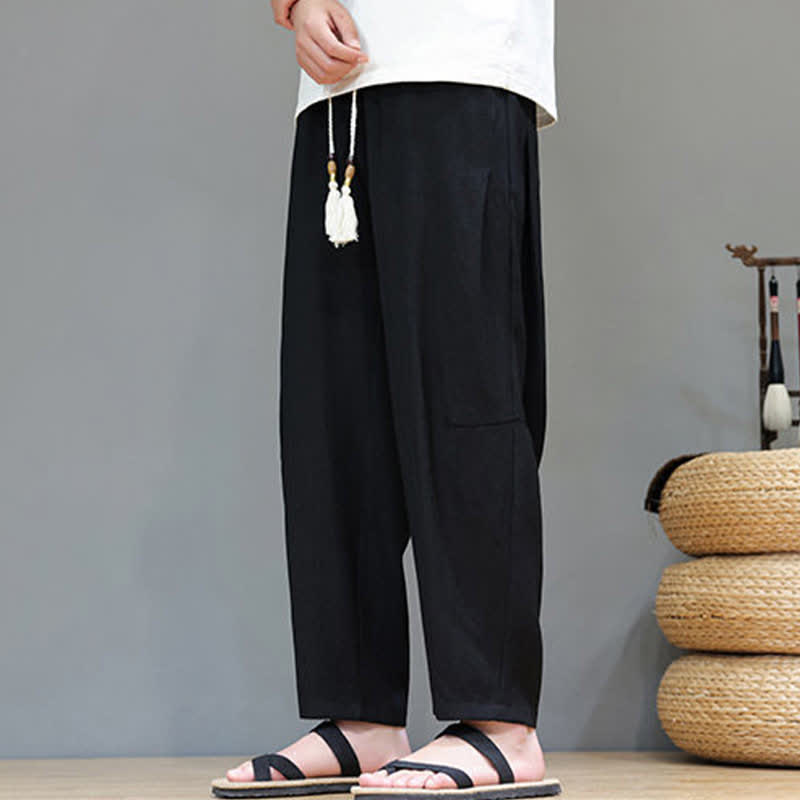 Buddha Stonesサマーカジュアル ミニマリスト ドローストリング 無地 アンクルパンツ メンズ ストレートレッグパンツ ポケット付き - image 27