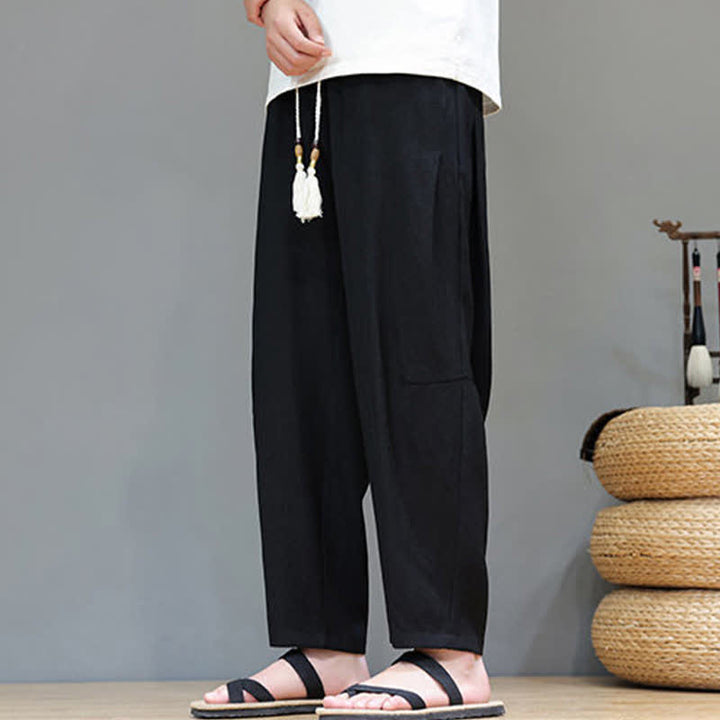 Buddha Stonesサマーカジュアル ミニマリスト ドローストリング 無地 アンクルパンツ メンズ ストレートレッグパンツ ポケット付き - image 27