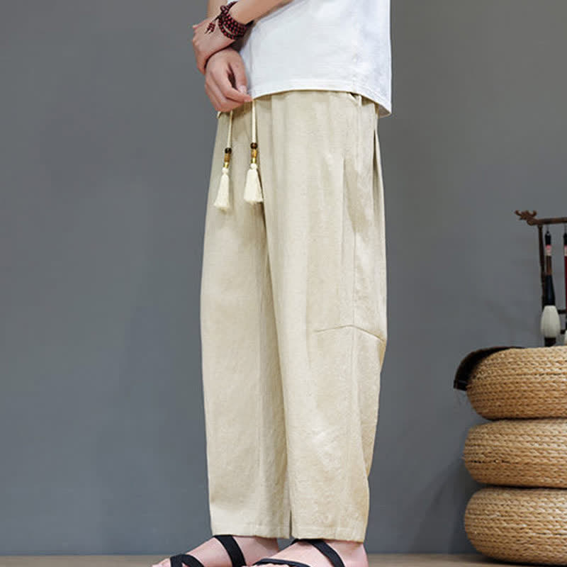Buddha Stonesサマーカジュアル ミニマリスト ドローストリング 無地 アンクルパンツ メンズ ストレートレッグパンツ ポケット付き - image 30