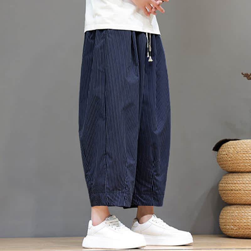 Buddha Stonesサマーカジュアル ドローストリング ストライプ カプリパンツ メンズ ハーレムパンツ ポケット付き - image 5