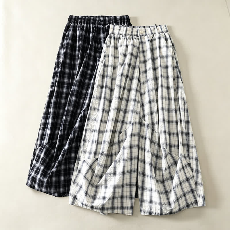 Buddha Stones 夏物カジュアルチェック柄ロングパンツ　レディーステーパードパンツ　ポケット付き - image 14