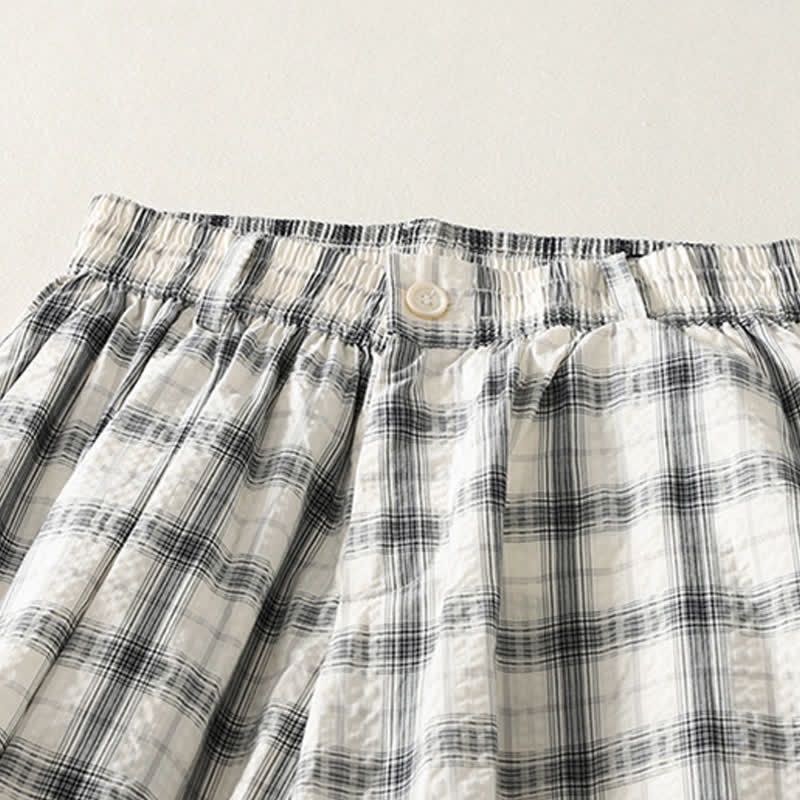 Buddha Stones 夏物カジュアルチェック柄ロングパンツ　レディーステーパードパンツ　ポケット付き - image 3