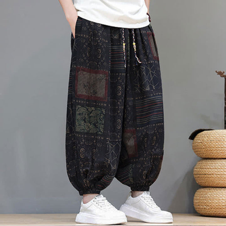 Buddha Stones 夏物ボヘミアンカジュアルドローストリング幾何学模様クロップドパンツメンズハーレムパンツポケット付き - image 43