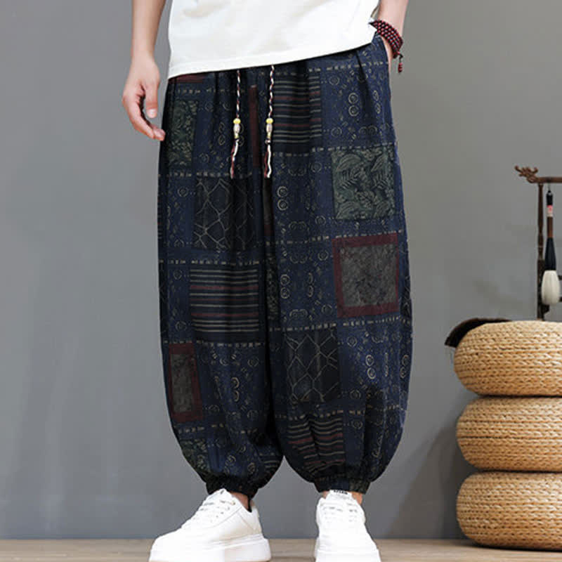 Buddha Stones 夏物ボヘミアンカジュアルドローストリング幾何学模様クロップドパンツメンズハーレムパンツポケット付き - image 7