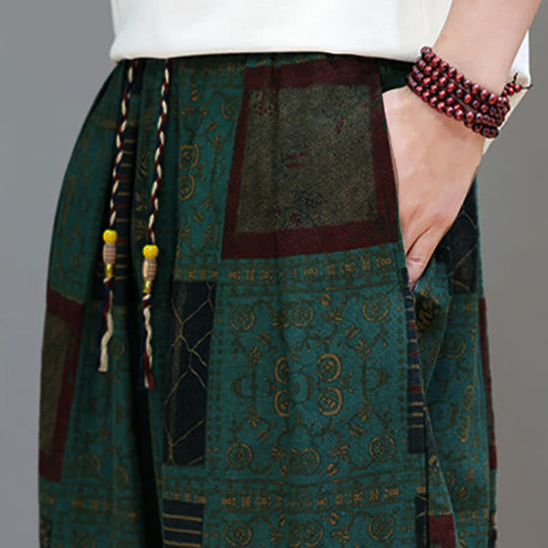 Buddha Stones 夏物ボヘミアンカジュアルドローストリング幾何学模様クロップドパンツメンズハーレムパンツポケット付き - image 29
