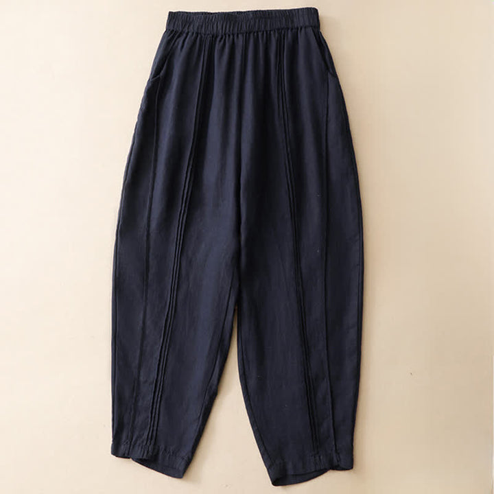 Buddha Stones 夏物カジュアルミニマリスト無地クロップドパンツ縦縫いレディースハーレムパンツポケット付き - image 11