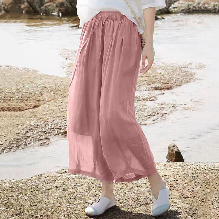 Buddha Stones 夏物カジュアルボヘミアン風ドローストリング無地カプリパンツレディースワイドレッグパンツポケット付き - image 33
