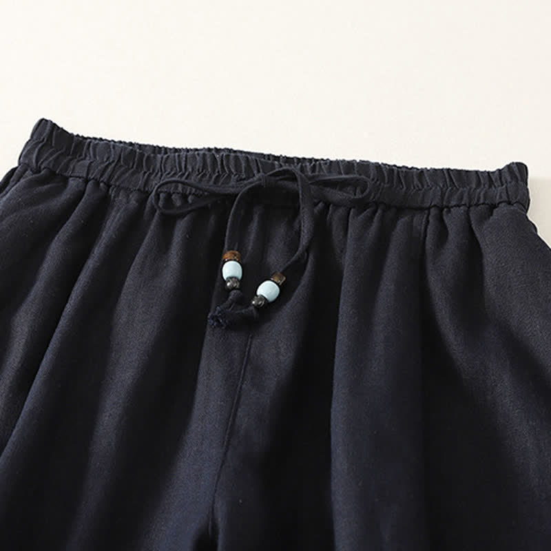 Buddha Stones 夏物カジュアルミニマリストドローストリング無地クロップドパンツレディースワイドレッグパンツポケット付き - image 5