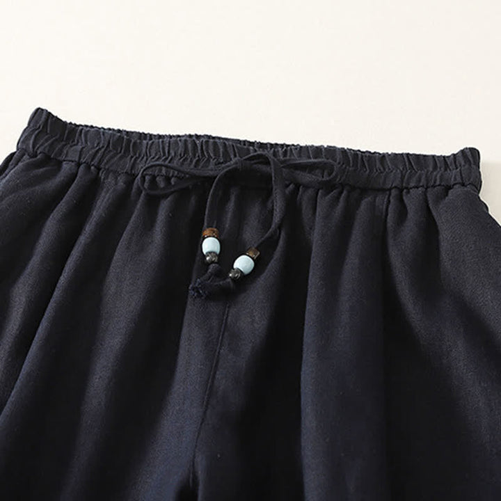 Buddha Stones 夏物カジュアルミニマリストドローストリング無地クロップドパンツレディースワイドレッグパンツポケット付き - image 5