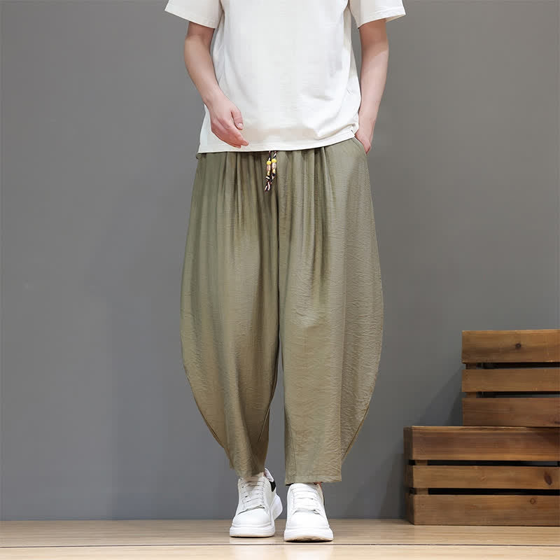 Buddha Stones 夏物カジュアルミニマリストドローストリング無地クロップドパンツメンズハーレムパンツポケット付き - image 29