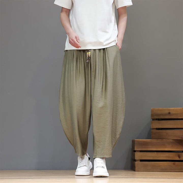 Buddha Stones 夏物カジュアルミニマリストドローストリング無地クロップドパンツメンズハーレムパンツポケット付き - image 29