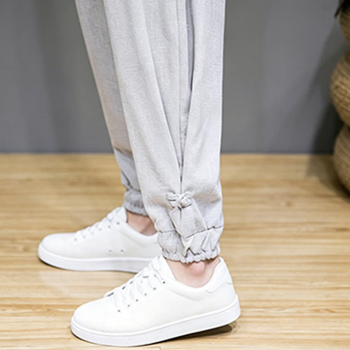 Buddha Stones 夏物カジュアルミニマリストドローストリング無地カプリパンツメンズテーパードパンツポケット付き - image 14