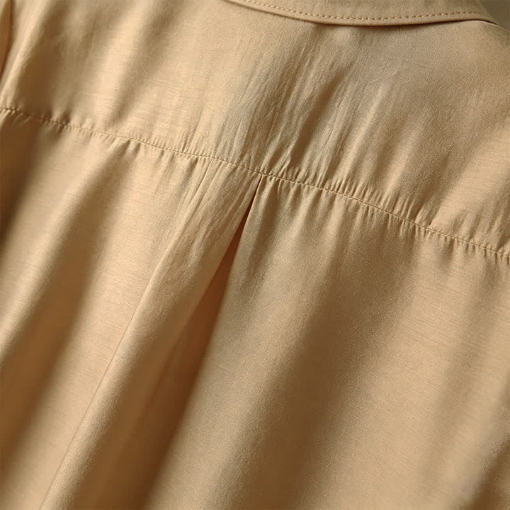 Buddha Stones 夏らしいエレガントなヴィンテージ風ボタンアップ無地フロントプリーツフリルレディース半袖シャツ - image 16