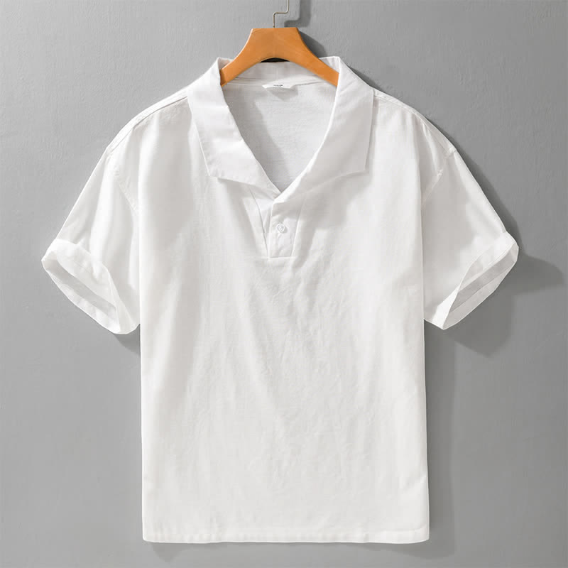 Buddha Stones 夏物カジュアルミニマリストボタンアップ無地ラペルメンズ半袖シャツ - 白 - US/UK/AU42、 EU52 (3XL) - image 5