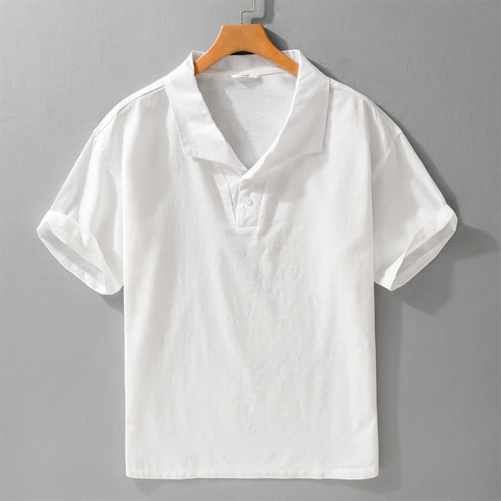 Buddha Stones 夏物カジュアルミニマリストボタンアップ無地ラペルメンズ半袖シャツ - 白 - US/UK/AU42、 EU52 (3XL) - image 5