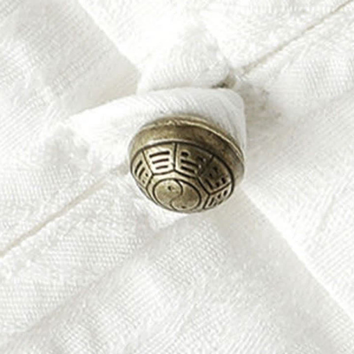 Buddha Stones 夏物 唐風 カジュアル マンダリンカラー フロッグボタン 無地 メンズ 肘丈袖 ポケット付きシャツ - image 8