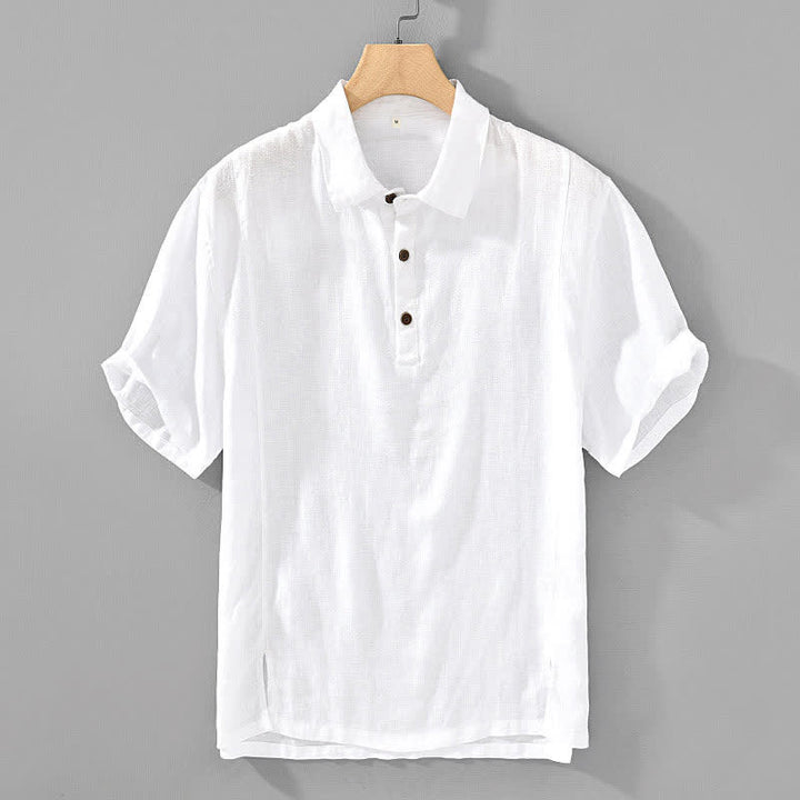 Buddha Stones 夏向けカジュアルミニマリストボタンアップ無地リネンメンズ半袖シャツ - 白 - US/UK/AU44、 EU54 (4XL) - image 8