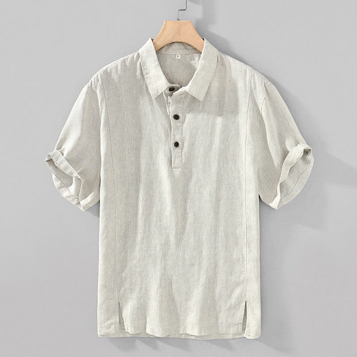 Buddha Stones 夏向けカジュアルミニマリストボタンアップ無地リネンメンズ半袖シャツ - リネン - US/UK/AU44、 EU54 (4XL) - image 3