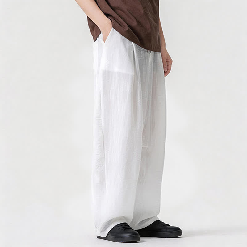 Buddha Stones 春夏カジュアルミニマリストドローストリング無地ロングパンツメンズストレートレッグパンツポケット付き - image 14