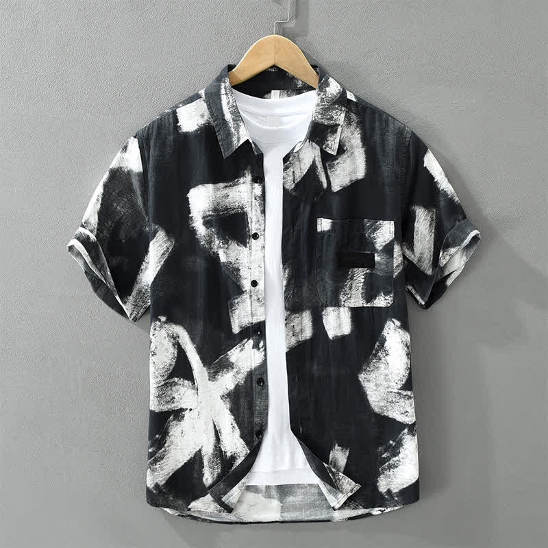 Buddha Stones 夏物カジュアルボタンアップ抽象柄メンズ半袖シャツ（ポケット付き） - 黒 - US/UK/AU42, EU52 （3XL） - image 9