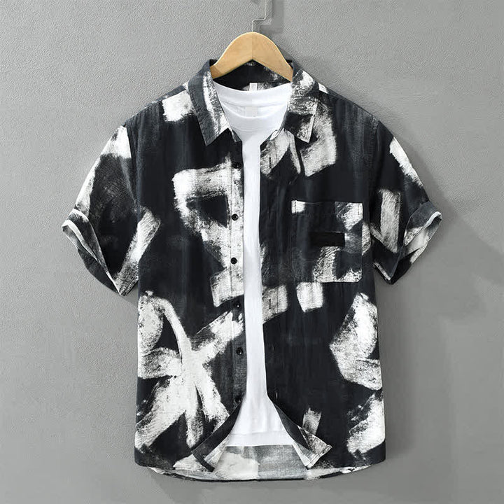 Buddha Stones 夏物カジュアルボタンアップ抽象柄メンズ半袖シャツ（ポケット付き） - 黒 - US/UK/AU42, EU52 （3XL） - image 9