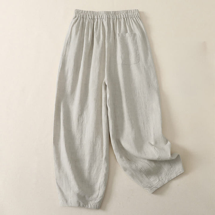 Buddha Stones 夏物カジュアルミニマリスト無地クロップドパンツプリーツ入りレディースハーレムパンツ（ポケット付き） - image 1