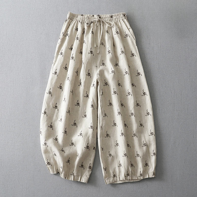 Buddha Stones 夏物カジュアルヴィンテージドローストリング花柄ドットクロップドパンツレディースハーレムパンツポケット付き - 雪 - US8-10，UK/AU12-14，EU40-42 (2XL) - image 0