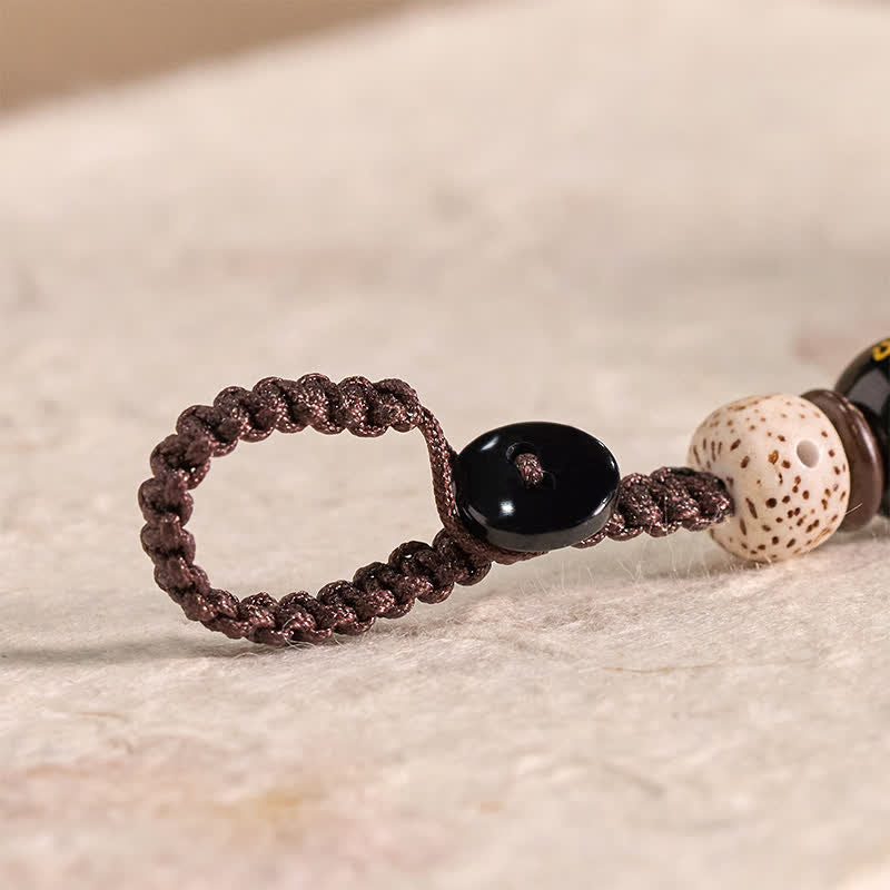 Buddha Stones 手彫りの木製猫オーム・マニ・パドメ・フム平和キーホルダー - image 8