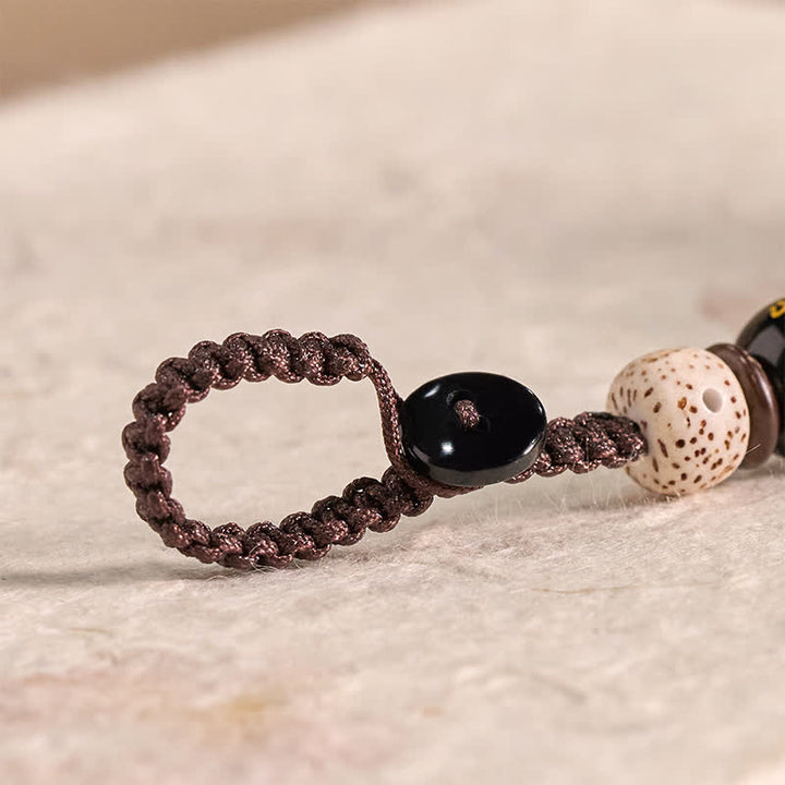 Buddha Stones 手彫りの木製猫オーム・マニ・パドメ・フム平和キーホルダー - image 8