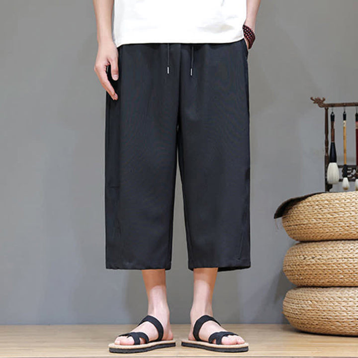 Buddha Stones 夏物カジュアルミニマリストドローストリング無地メンズクロップドパンツ（ポケット付き） - image 14