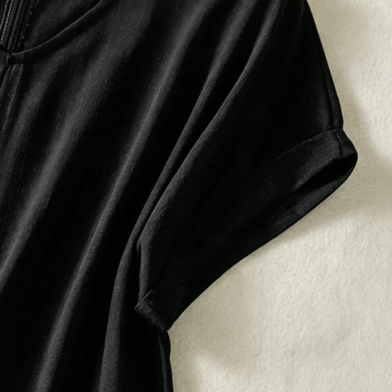Buddha Stones 夏物カジュアルミニマリスト無地Vネックレディース半袖Tシャツ - image 10