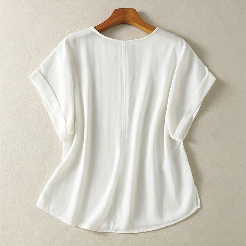Buddha Stones 夏物カジュアルミニマリスト無地Vネックレディース半袖Tシャツ - image 12