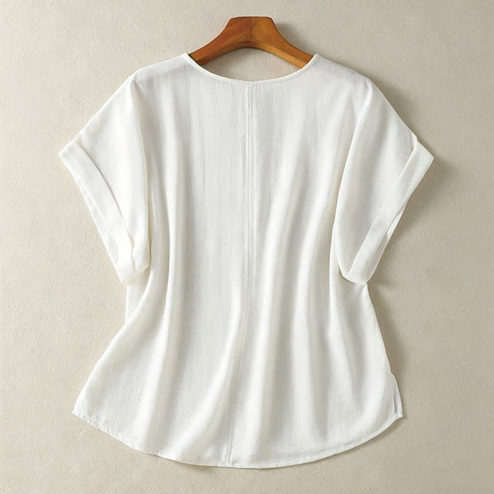 Buddha Stones 夏物カジュアルミニマリスト無地Vネックレディース半袖Tシャツ - image 12