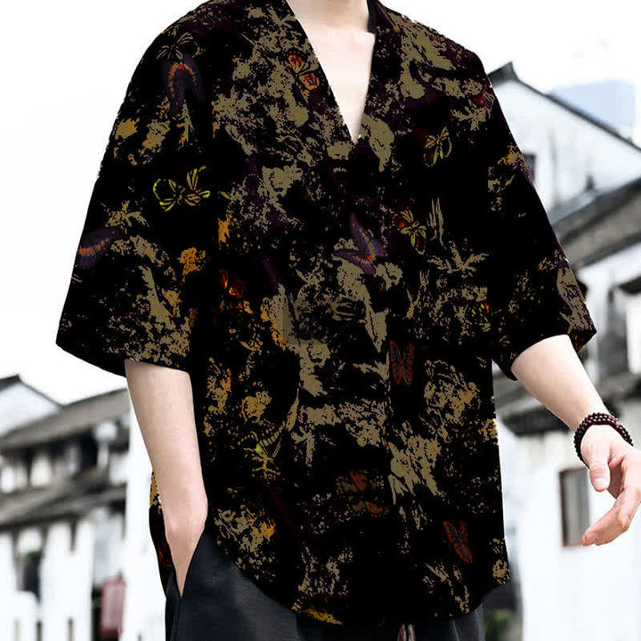 Buddha Stones 夏物カジュアル 唐草風 花柄 Vネック メンズ 半袖Tシャツ - image 9