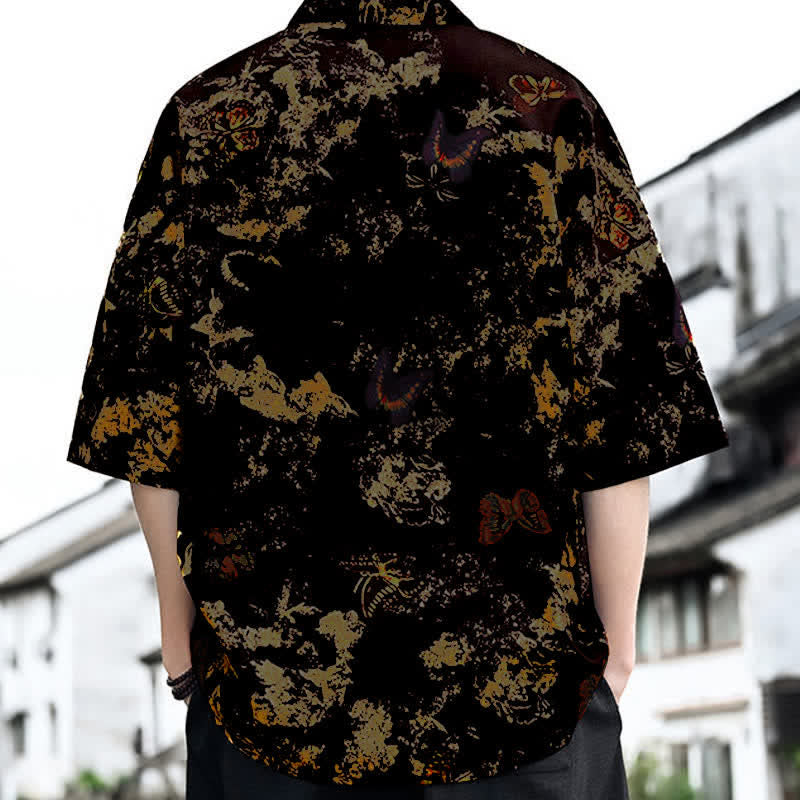 Buddha Stones 夏物カジュアル 唐草風 花柄 Vネック メンズ 半袖Tシャツ - image 7