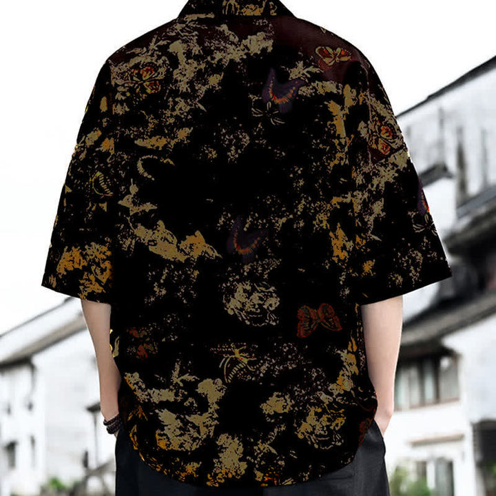 Buddha Stones 夏物カジュアル 唐草風 花柄 Vネック メンズ 半袖Tシャツ - image 7
