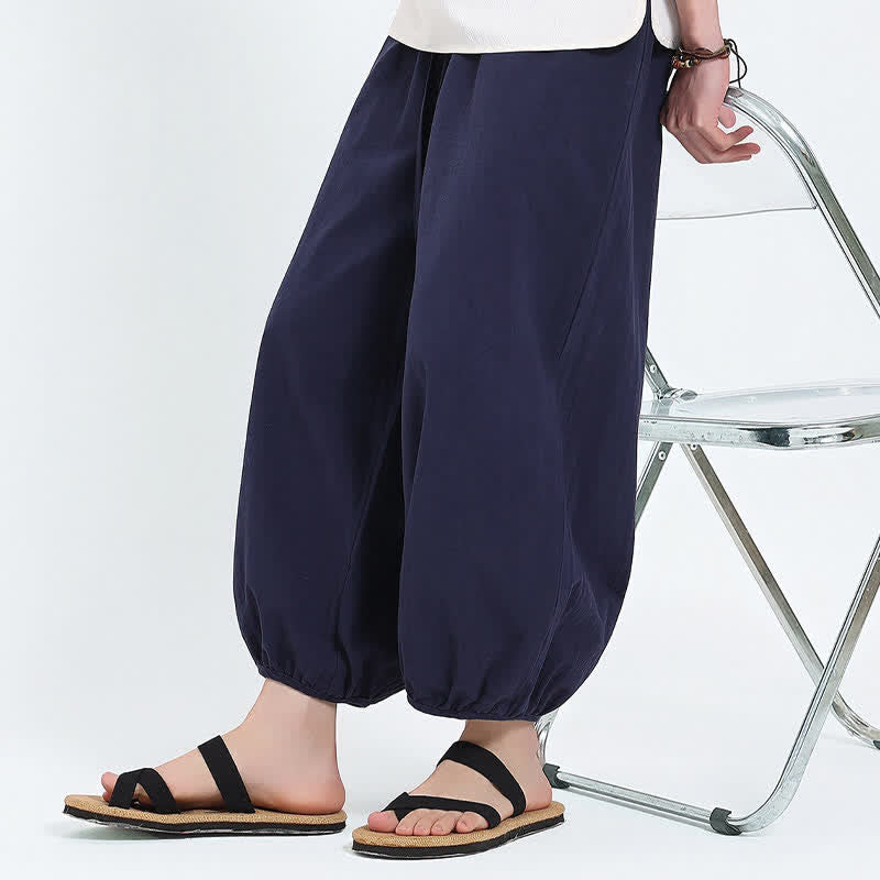Buddha Stones 夏物タン・スタイル カジュアル ドローストリング 無地 クロップドパンツ メンズ ハーレムパンツ ポケット付き - image 6