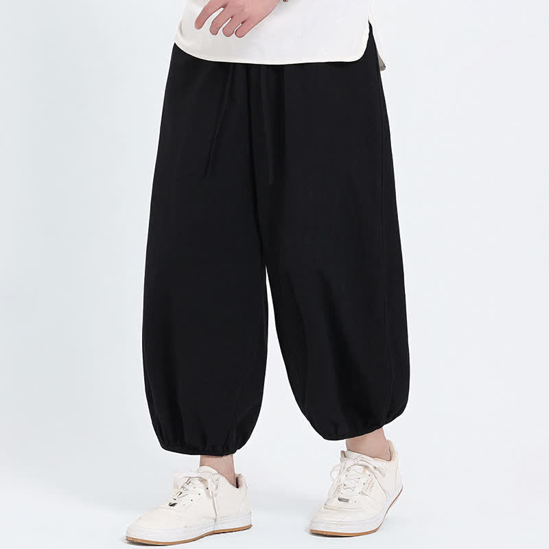 Buddha Stones 夏物タン・スタイル カジュアル ドローストリング 無地 クロップドパンツ メンズ ハーレムパンツ ポケット付き - image 11