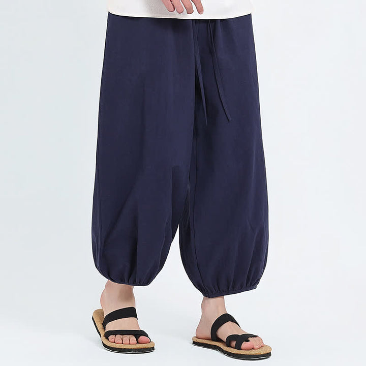 Buddha Stones 夏物タン・スタイル カジュアル ドローストリング 無地 クロップドパンツ メンズ ハーレムパンツ ポケット付き - image 14