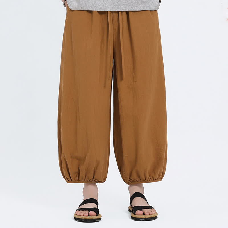 Buddha Stones 夏物タン・スタイル カジュアル ドローストリング 無地 クロップドパンツ メンズ ハーレムパンツ ポケット付き - ゴールデンロッド - US/UK/AU46、 EU56 (5XL) - image 15
