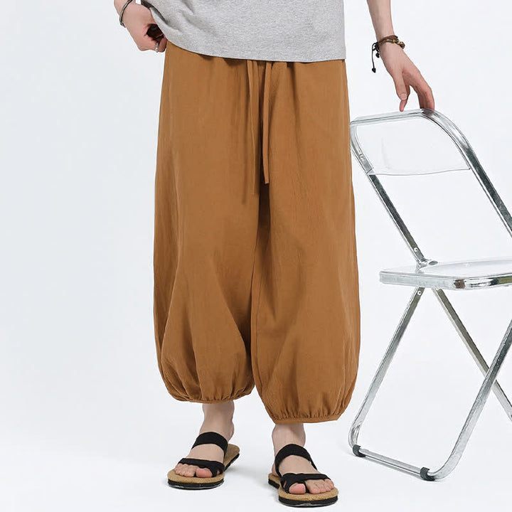 Buddha Stones 夏物タン・スタイル カジュアル ドローストリング 無地 クロップドパンツ メンズ ハーレムパンツ ポケット付き - image 22