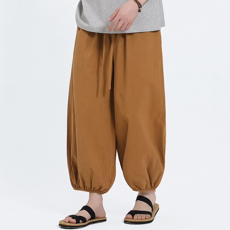 Buddha Stones 夏物タン・スタイル カジュアル ドローストリング 無地 クロップドパンツ メンズ ハーレムパンツ ポケット付き - image 17
