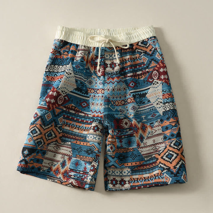 Buddha Stones夏用 カジュアル ボヘミアン ドローストリング 幾何学模様 メンズ ショートパンツ ポケット付き - スチールブルー - US/UK/AU46, EU56 （5XL） - image 0