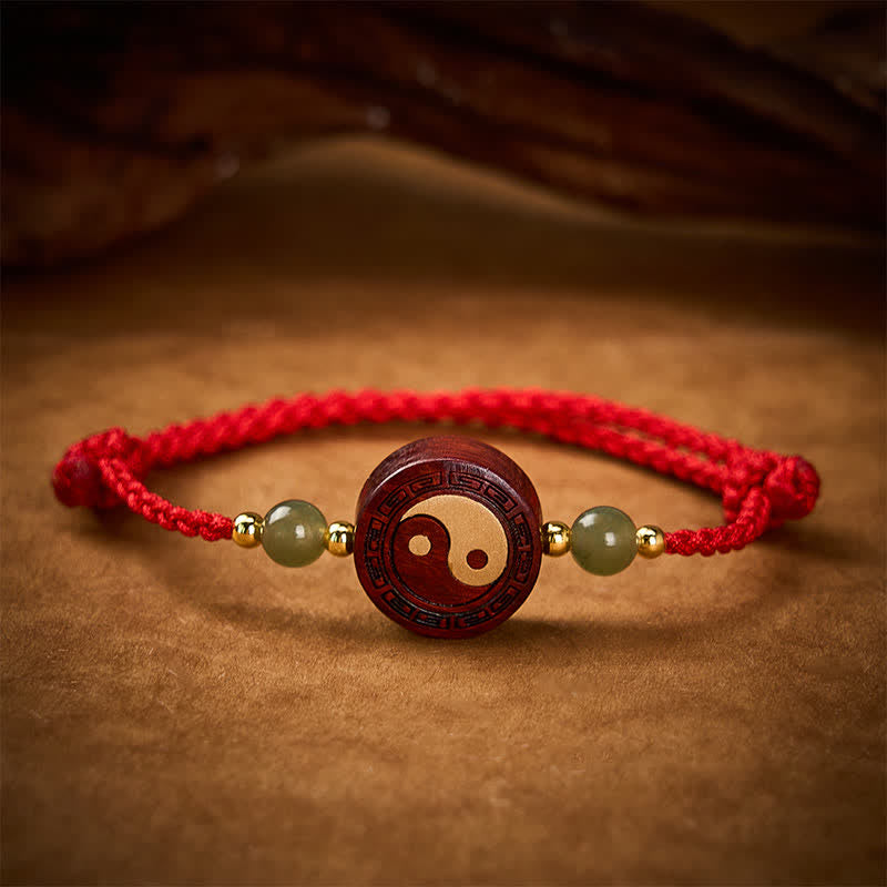 Buddha Stones 紫色の白檀と翡翠のYinYangバランス模様の赤紐のブレスレット - image 2
