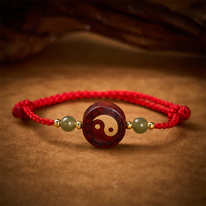 Buddha Stones 紫色の白檀と翡翠のYinYangバランス模様の赤紐のブレスレット - image 2