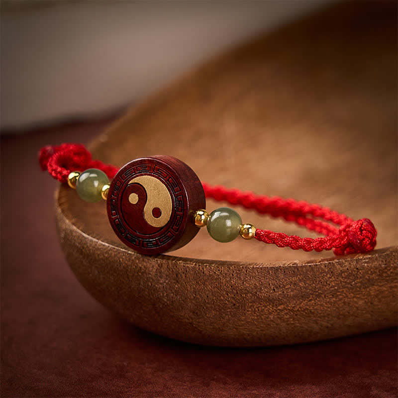 Buddha Stones 紫色の白檀と翡翠のYinYangバランス模様の赤紐のブレスレット - image 3