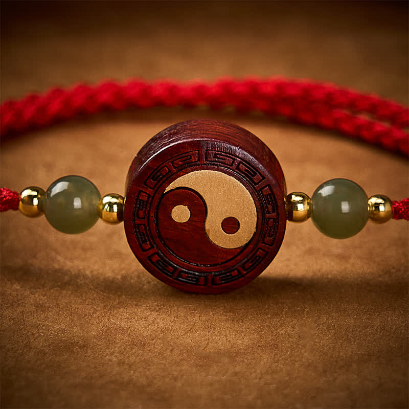 Buddha Stones 紫色の白檀と翡翠のYinYangバランス模様の赤紐のブレスレット - image 4