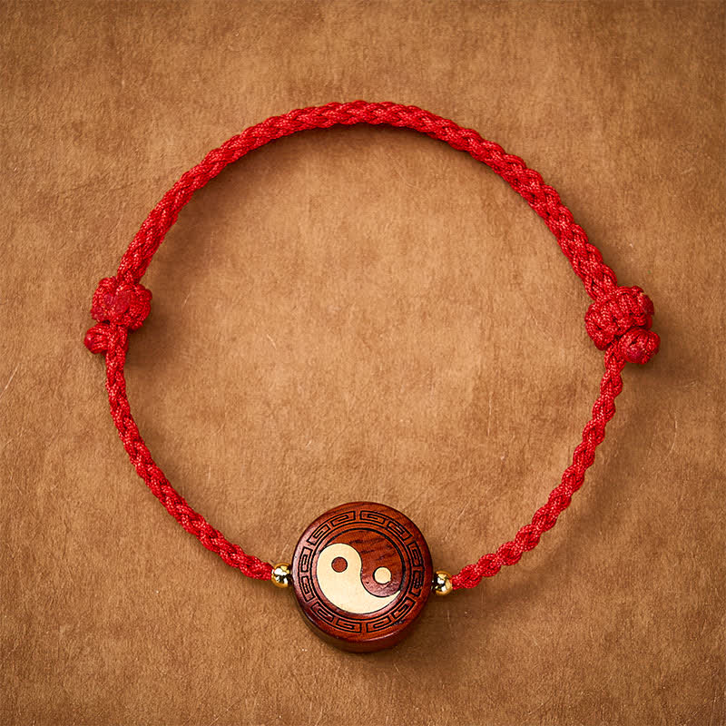Buddha Stones 紫の白檀の陰陽護符赤紐ブレスレット - 陰陽（バランス♥ハーモニー） - image 0